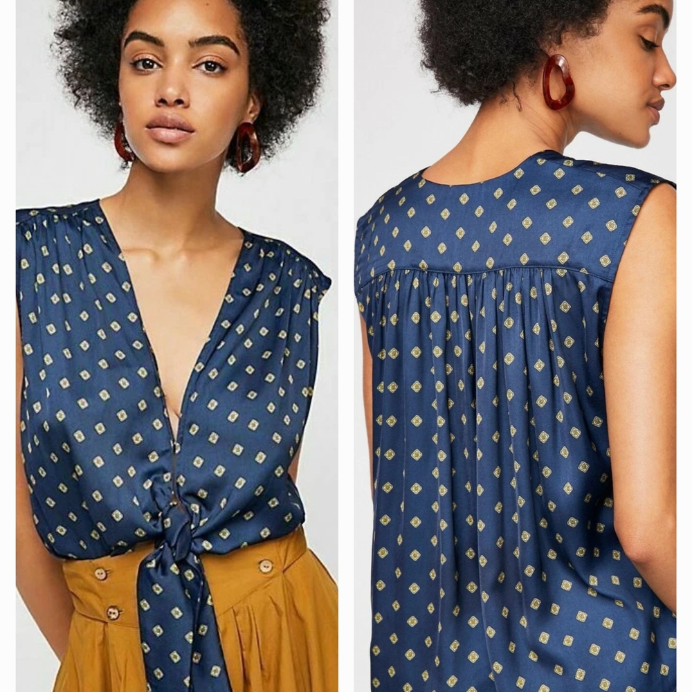 Free people Navy Blue Patterned Women's Top